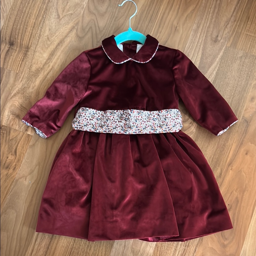 stunning Velvet Dress with Floral Waistband -Amaia 4Y